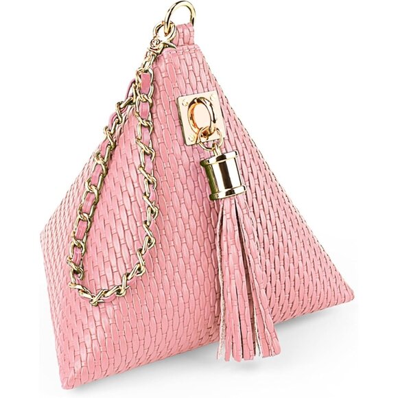 Handbags - ⚡New Pink Leather Triangle Wristlet Clutch Handbag Pyramid Evening Cocktail